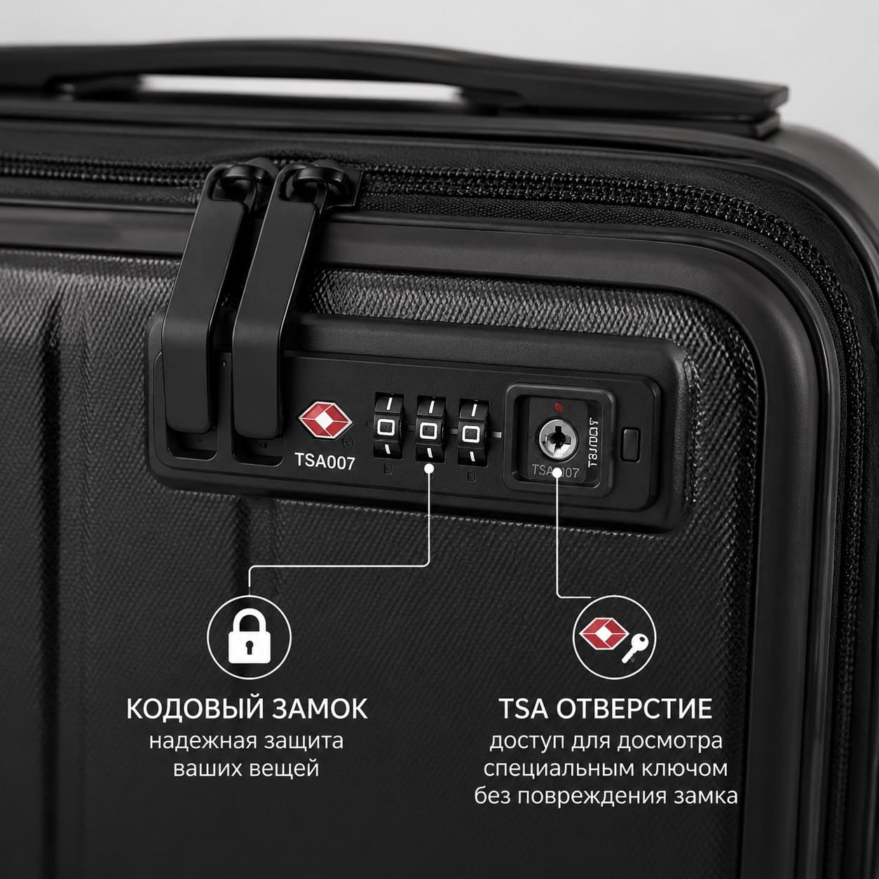 Чемодан с кодовым замком и ключом TSA