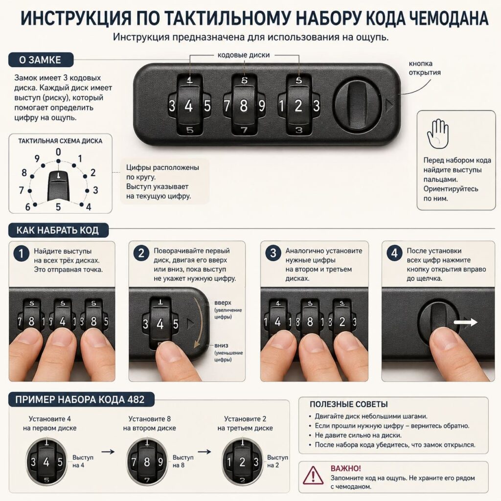 Инструкция по правильному набору кода на чемодане