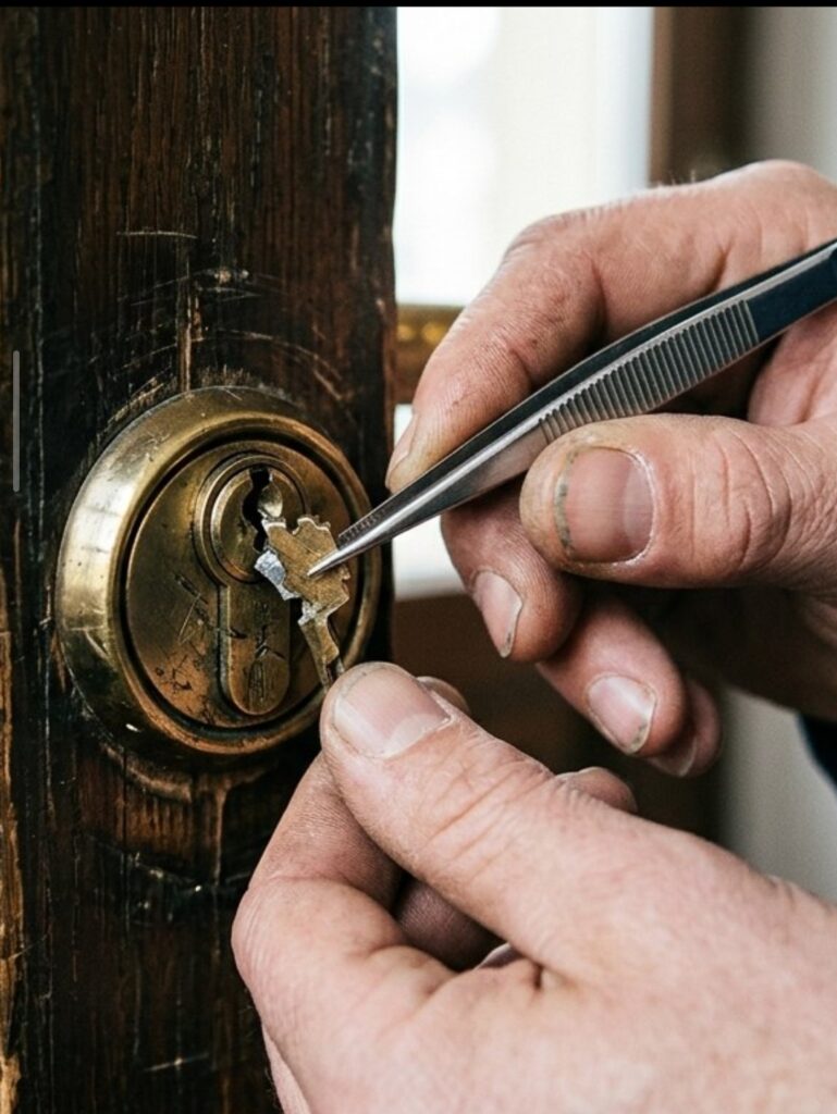 Достаем обломок ключа пинцетом